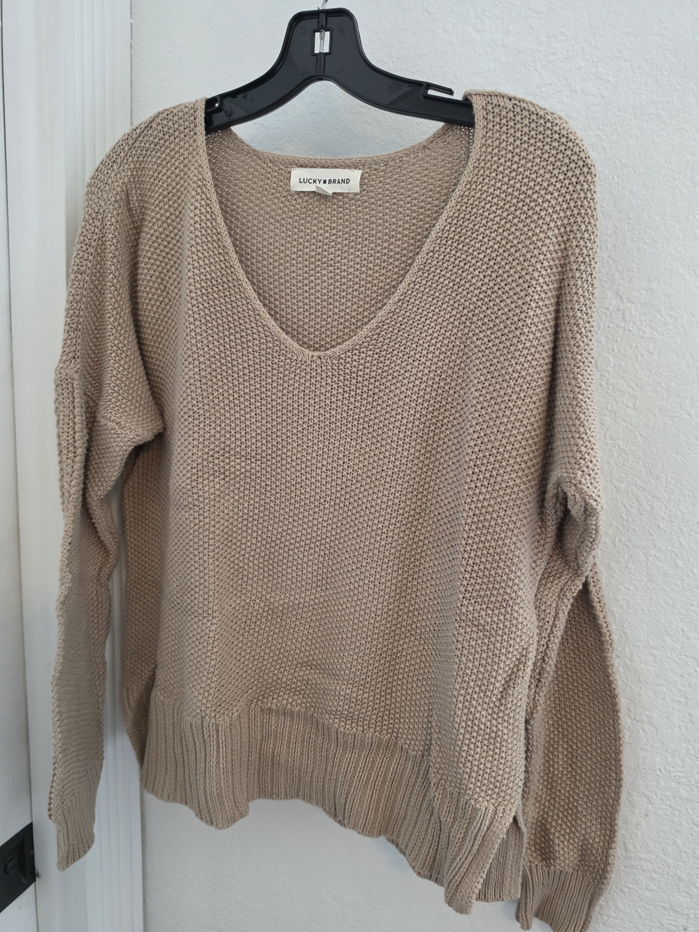 Lucky Brand Women's V-Neck Sweater in Taupe Beige
